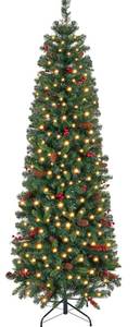 lot 141 image: 7.5ft Pre Lit Christmas Tree with Pine Cones $199.99 Retail - Brand New