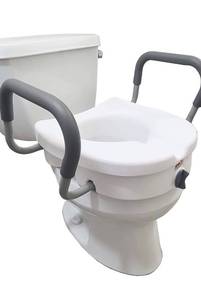 lot 150 image: EZ Lock Raised Toilet Seat with Handles $55.99 Retail - Brand New