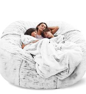 lot 165 image: Giant Fur Bean Bag Cover Snow Black 7ft $73.99 Retail - Brand New