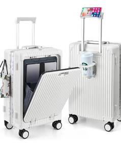 lot 168 image: Carry on Luggage Aluminum Frame White with TSA Lock $149.99 Retail - Brand New