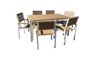 lot 5 image: New Winston 7pc Outdoor Dining Set Composite Polywood All Weather Wood WhiteBrown Rectangular Table - 62 x 34.5 x 28