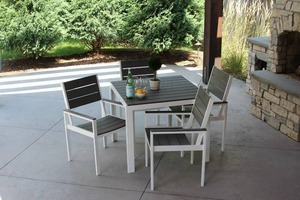 lot 20 image: Winston 5pc Outdoor Dining Set - WhiteGray Aluminum frame, with Polywood top