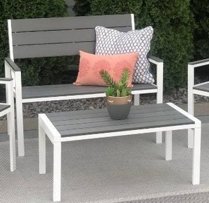 lot 24 image: New 2pc Outdoor Set Composite Polywood All Weather Wood GrayGray BENCH COFFEE TABLE