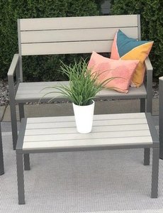 lot 29 image: New 2pc Outdoor Set Composite Polywood All Weather Wood TanGray BENCH COFFEE TABLE