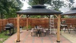 New Complete Gazebo -13 ft. x 11 ft. Black Wooden Hardtop Gazebo Top with Galvanized Steel Double Roof with Hardwood Black Ash Lumber
