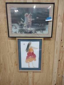 lot 25 image: watercolor hula girl, print feeding birds