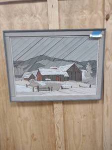 lot 45 image: intarsia inlaid woordwork woodscape.