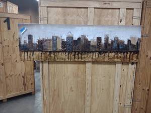 lot 66 image: textured mixed-media cityscape