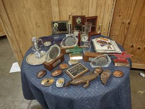 lot 106 image: box of trophies Minnesota trap shooting