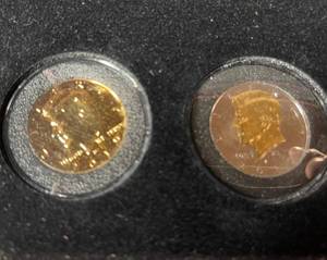 US Colorized Presidential Coin Set - 4 Gold-Tone Coins in Red Display Case