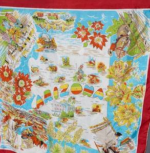 lot 57 image: Arizona Map Scarf - Vintage Travel Souvenir With Landmarks & Desert Scene