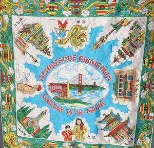 lot 58 image: Scarf - Picturesque Chinatown Gateway to the Orient - Vintage Decorative Textile