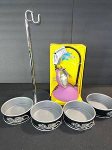 lot 75 image: Springform Cake Pans Set of 4 with Chrome Stand & Pink Magnifier Lamp