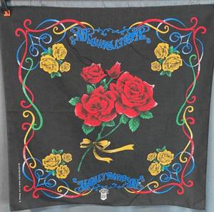 lot 106 image: Harley-Davidson Souvenir Scarf - Floral Rose Bouquet on Black Fabric