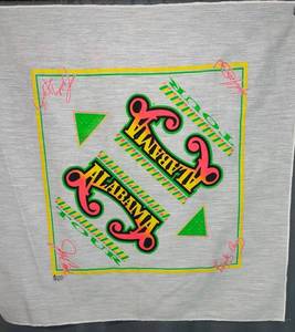 lot 115 image: Alabama Crimson Tide Souvenir Scarf - Neon GreenYellow Print, Autographed, Retro Design