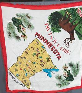 lot 116 image: Minnesota Souvenir Scarf - State Map Print, Land of 10,000 Lakes