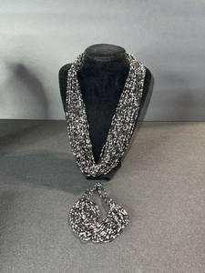 lot 125 image: Beaded Multi-Strand Necklace & Earrings Set - Black & White