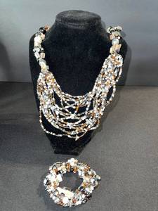 lot 133 image: Beaded Multi-Strand Necklace & Matching Bracelet