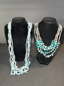 lot 147 image: Turquoise & White Beaded Multi-Strand Necklaces - 2-Piece Set