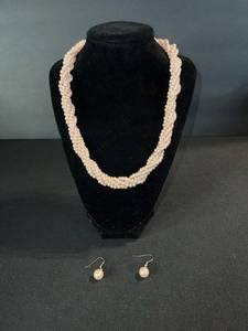 lot 149 image: White Freshwater Pearl Necklace & Earrings Set - Multi-Strand Pearl Jewelry