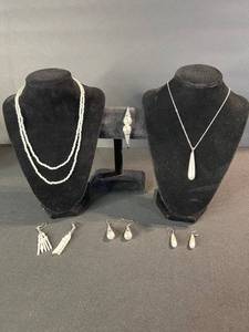lot 165 image: Pearl Jewelry Set - 2-Strand Pearl Necklace, Teardrop Pendant & Pearl Drop Earrings