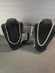 lot 169 image: Silver-Tone Beaded Necklace Set with Bracelet - 3-Piece Jewelry Collection