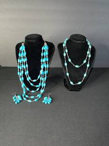 lot 174 image: Turquoise Bead Necklaces & Earrings (Lot of 2)
