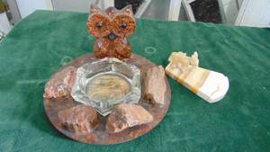 lot 44 image: Vintage Acrylic Owl Ashtray and Stone Ashtray