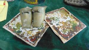 lot 43A image: Pair of Brass Spanish Conquistador Stirrups and Vintage Tiles