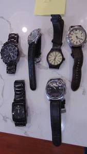 lot 28 image: 6-Mens Watches Fossil, Timex, Accutine