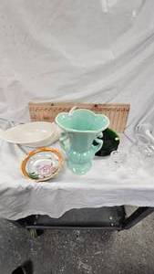 lot 37 image: Vase, Pottery Serving Dish, Green Dishes