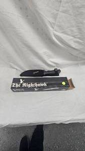 lot 16 image: The Knight Hawk Buck Knife w Sheath, Like New in Box