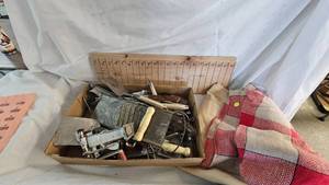 lot 39 image: Vintage Kitchen Utensils and two tablecloths