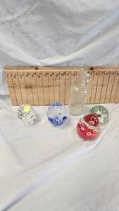 lot 50 image: Paperweight Lot(4) with Vintage Bottle