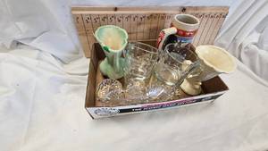 lot 55 image: Vintage Lot, Crystal Paperweight, Crystal Dish, Glass Cups, etc