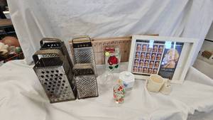 lot 63 image: Vintage Grater Lot and Marilyn Monroe Stamp Collection in Frame