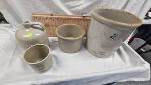 lot 2 image: 2 Crocks and Small Jug as Pictured, no markings