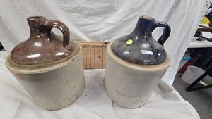 lot 3 image: 2-two tone crock jugs as pictured, no markings