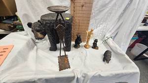 lot 6 image: Bear TableStand, Small Black Bear Figurines, Mannaquin Scupture and Stand