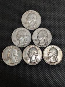 lot 54 image: Washington Quarters (Lot of 6) 90% Silver Various Dates
