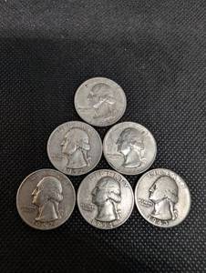 lot 57 image: Washington Quarters (Lot of 6) 90% Silver Various Dates