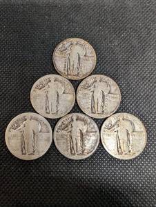 lot 58 image: Standing Liberty Quarters Lot Of 6 (90% Silver)