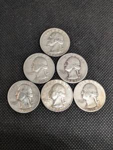 lot 59 image: Washington Quarters (Lot of 6) 90% Silver Various Dates