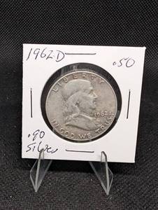 lot 74 image: 1962-D , Franklin Half Dollar 90% Silver