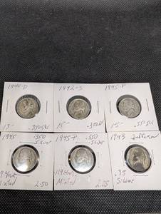 lot 79 image: Jefferson War Nickels 1942-45 - 9 Coins - 35% Silver - D & P Mint