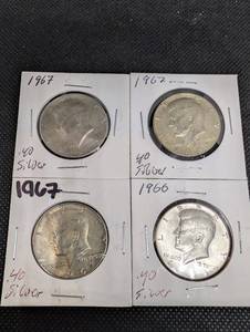 lot 83 image: Kennedy Half Dollars - 1965-1969 40% Silver (4 Coins)
