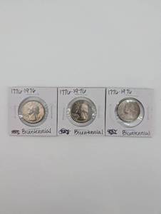 lot 100 image: United States Bicentennial Quarters 1776-1976 - 3 Coins