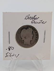 lot 104 image: Barber Quarter 25c Silver Coin (US) 1892-1916