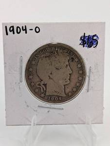 lot 107 image: Barber Half Dollar 1904-O - New Orleans Mint Silver US Coin