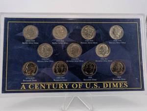 lot 135 image: Morgan Mint A Century of U.S. Dimes - 12-Coin Display Set with Barber, Mercury & Roosevelt Dimes